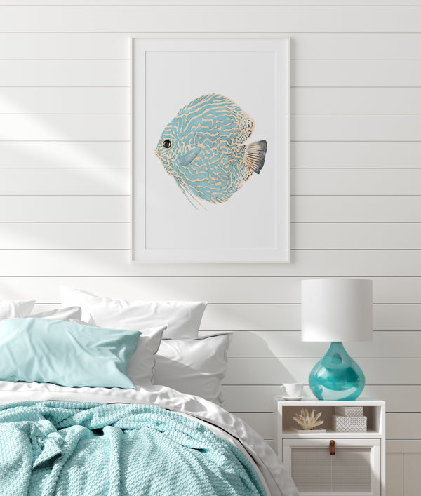 Minimalistisches Mallorca Fisch Poster in Mintgrün – Aquarell Meerestiere Wandbild für moderne Küsten-Deko – Ohne Rahmen