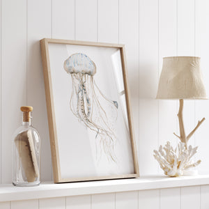 Qualle Aquarell Bild – Neutrale maritime Wandkunst fürs Badezimmer