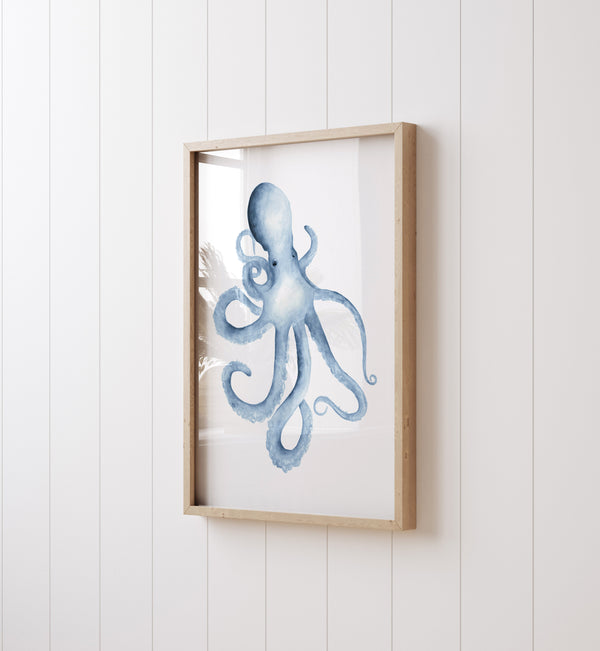 Oktopus und Seepferdchen Wandbilder – 2er Set Küsten Aquarell Meeresmotive, Ungerahmte Maritime Strandhaus Wanddekoration