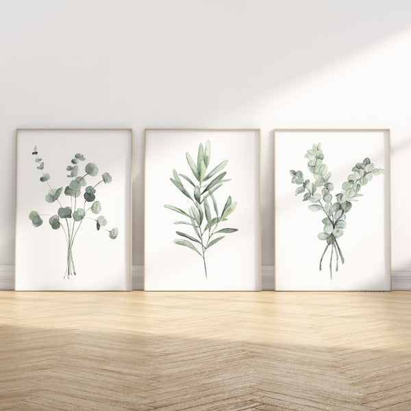 watercolor eucalyptus set standing on the floor