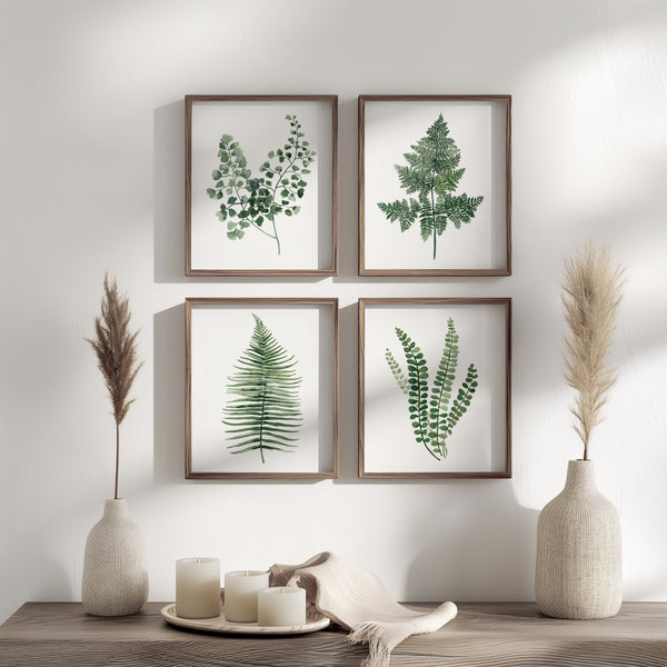 Aquarell Farnblätter- 4er-Set moderne skandinavische Kunstdrucke