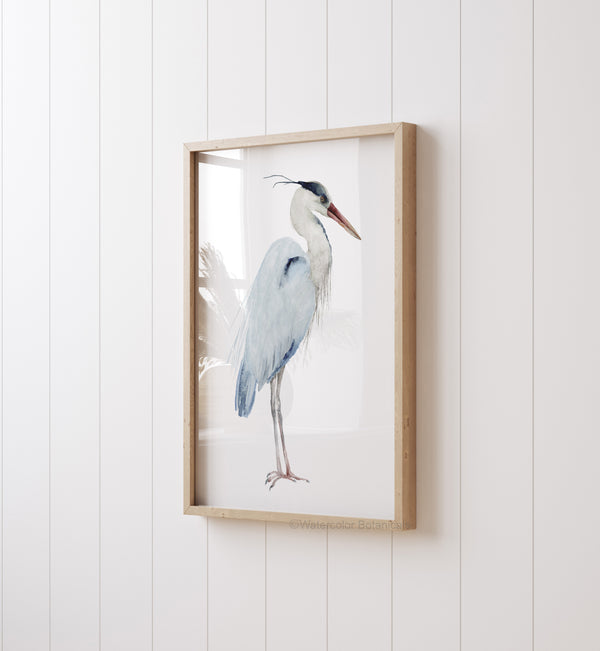 Blaues Reiher Wandbild Set – 4 Wasserfarbe Vogel Kunstdrucke