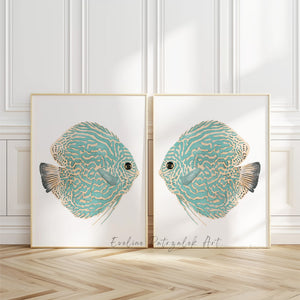 Teal Reef Fish Wall Art Set – Coastal Beach House Collection
