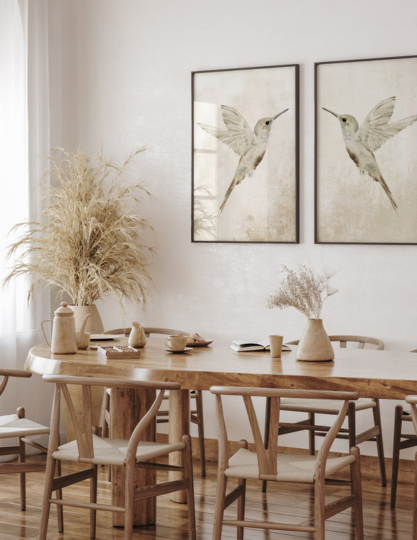 Vintage hummingbird wall art set of 2 prints