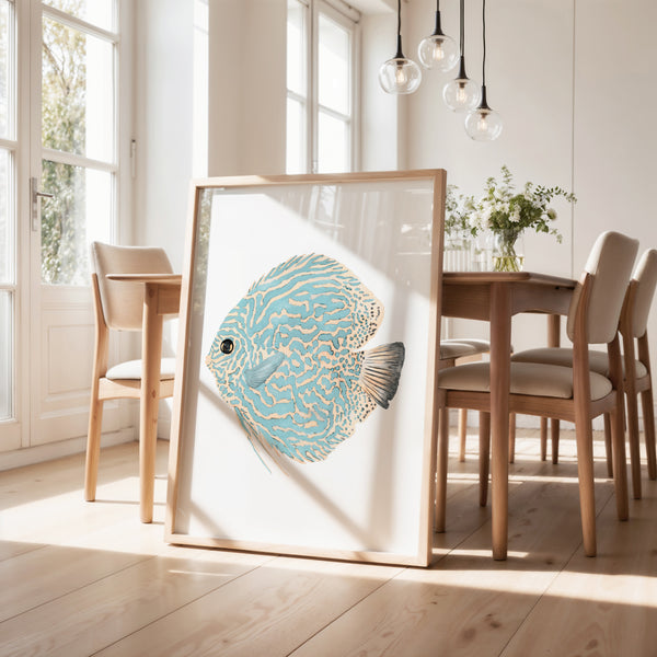 Minimalistisches Mallorca Fisch Poster in Mintgrün – Aquarell Meerestiere Wandbild für moderne Küsten-Deko – Ohne Rahmen