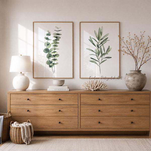 Eukalyptus Bilder & Olivenzweig Set 2er Botanische Aquarell Wandbilder