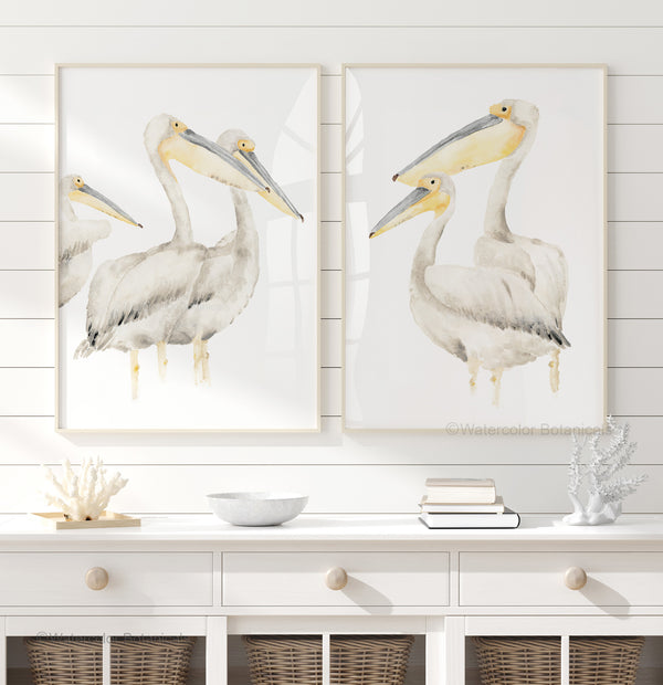 Abstrakte Pelikane – 2er-Set Moderne Aquarell Wandbilder