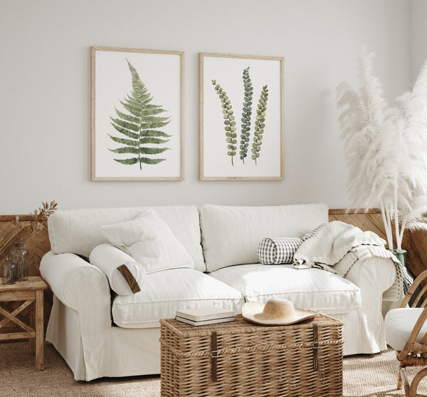 Olive Green Fern Wall Art – Organic Modern Botanical Watercolor Prints