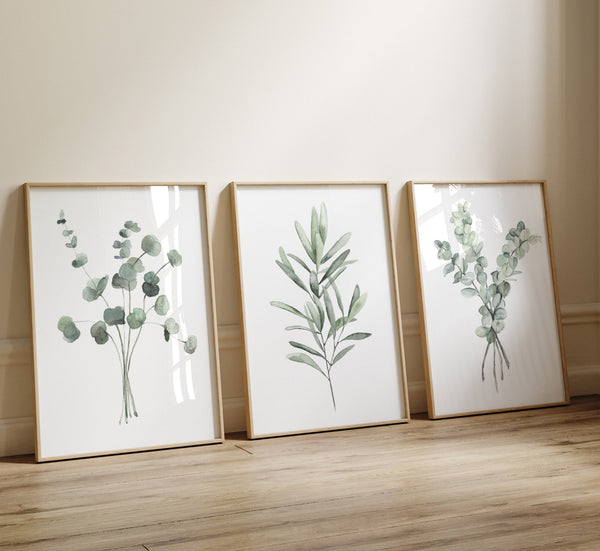 Salbeigrünes botanisches Kunstdruck-Set (3-teilig)