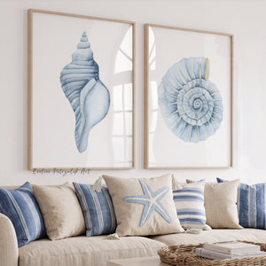 Ammonite & Conch Shell Wall Art – Minimalist Coastal Art Set