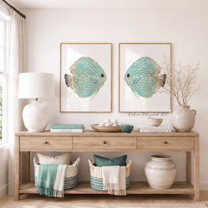 Teal Reef Fish Wall Art Set – Coastal Beach House Collection