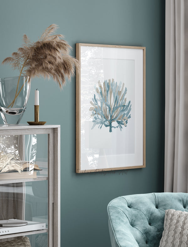Coastal Petrol Wandbilder Set – 4 Aquarell Meeresmotive mit Fisch, Seestern, Koralle & Muschel