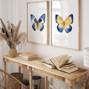 Coastal Blue Butterflies Watercolor Wall Art Set of 2 Prints
