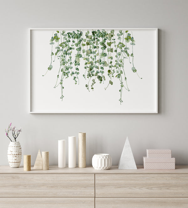 Hanging leaves wall art in watercolor style, extra large