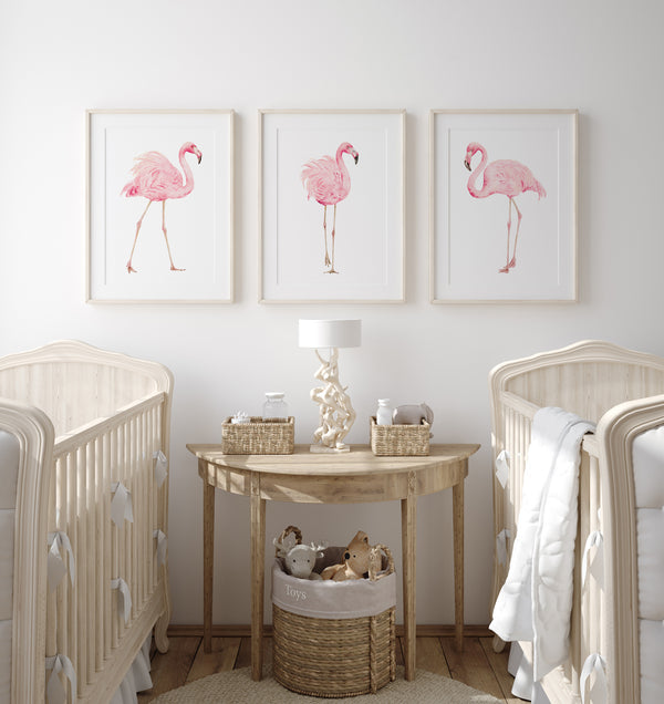 Pink flamingo coastal wall décor for nursery or playroom
