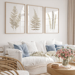 Neutral Wall Art Set of 3 – Cream Fern Botanical Prints for Modern Interiors
