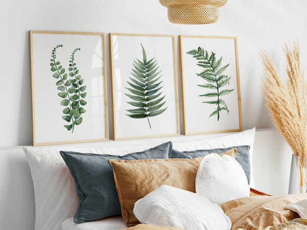 Green Fern Wall Art Set of 3 – Watercolor Botanical Prints for Natural Interiors