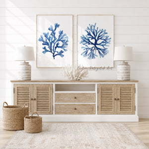Watercolor blue coral set of 2 posters, minimalist coastal wall art