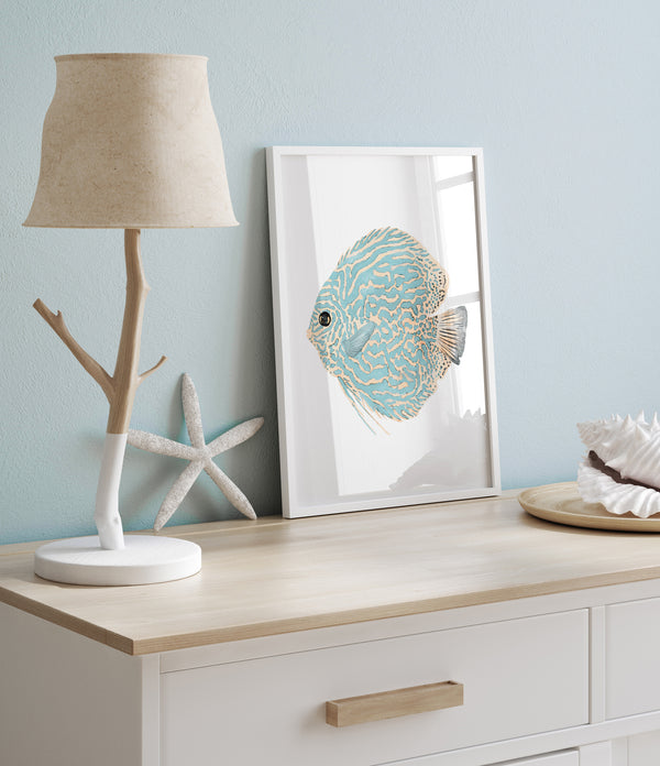 Minimalistisches Mallorca Fisch Poster in Mintgrün – Aquarell Meerestiere Wandbild für moderne Küsten-Deko – Ohne Rahmen