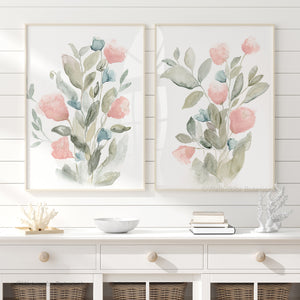 Set of 2 Watercolor Spring Flowers, Minimalist Botanical Wall Art