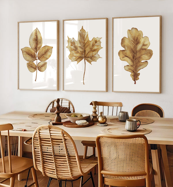 Set of 3 high-quality autumn leaf wall pictures